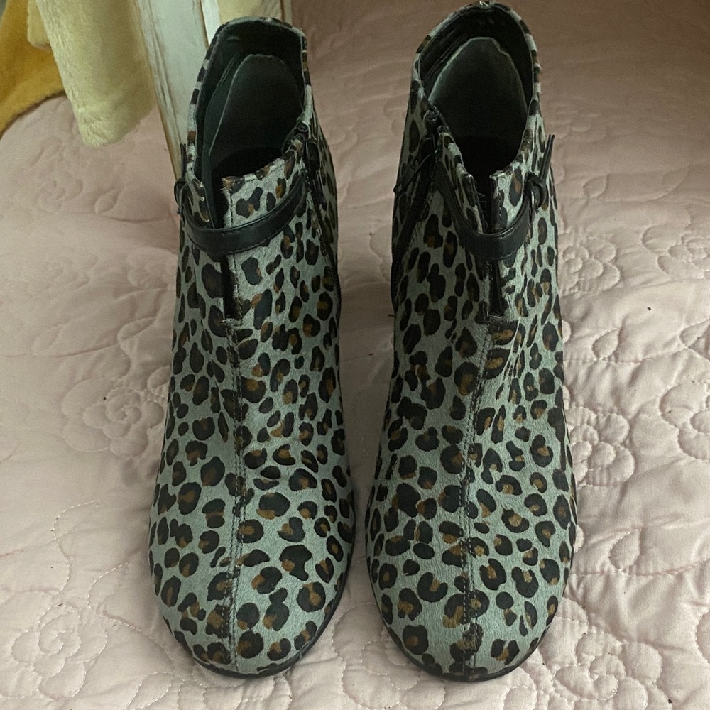 AEROSOLES Leopard Print Ankle Booties in Black and Brown